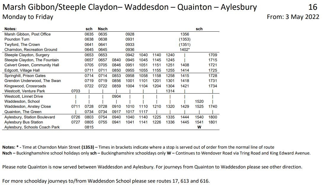 (Mon- Fri) Marsh Gibbon ------ Aylesbury Via Steeple Claydon - Waddesdon & Quainton 