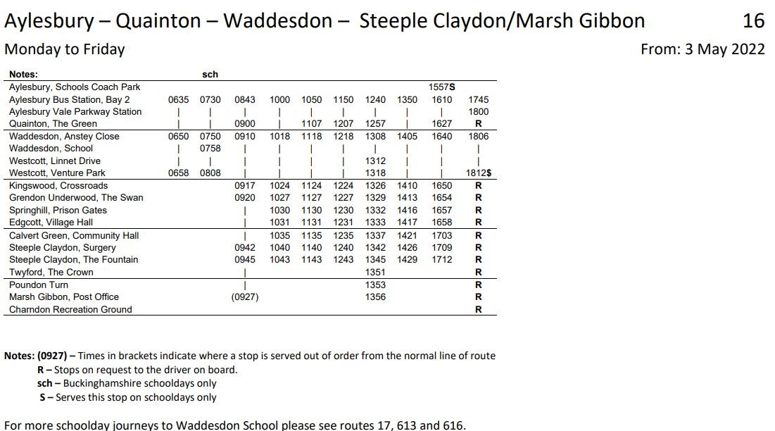 (Mon- Fri) Aylesbury ------ Marsh Gibbon Via Quainton - Waddesdon & Steeple Claydon